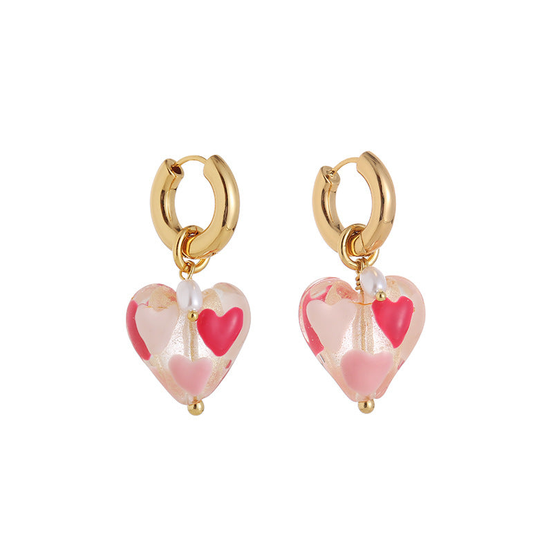 Multi-Colour Heart Dangle Hoop Earrings — earrings, view 4