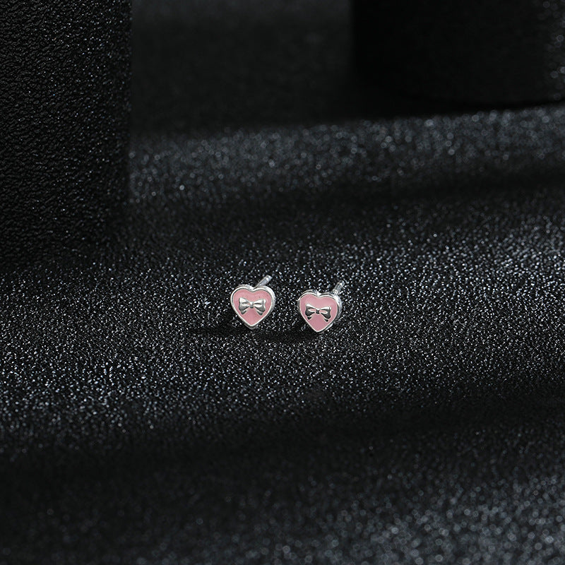 Silver Heart Mini Stud Earrings — silver earrings, view 2