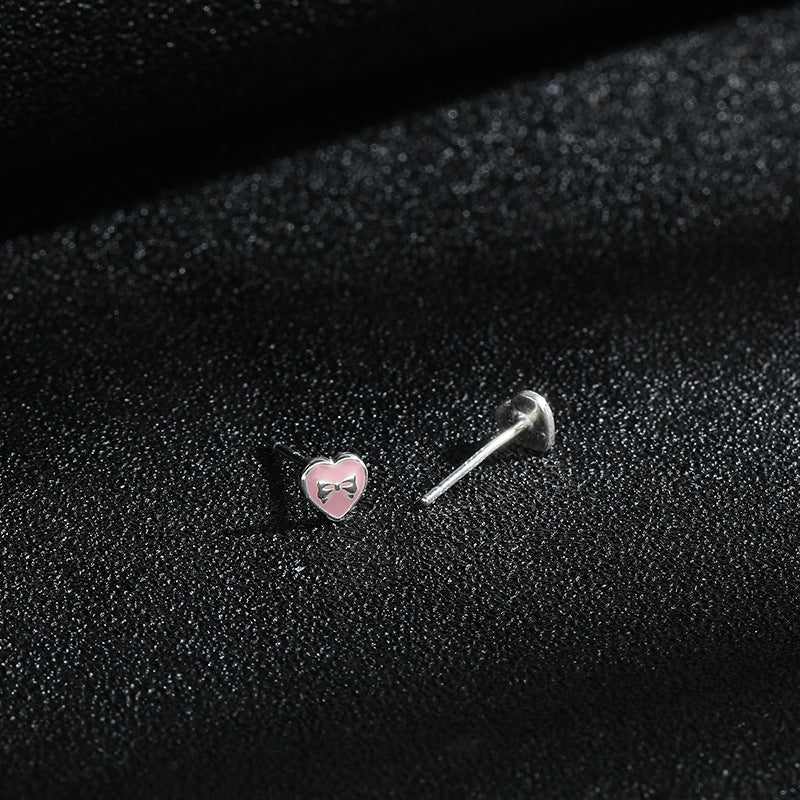 Silver Heart Mini Stud Earrings — silver earrings, view 3