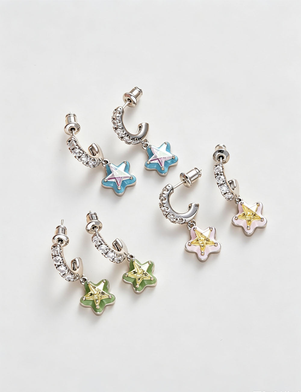 Star Pendant C-Shaped Studs — earrings