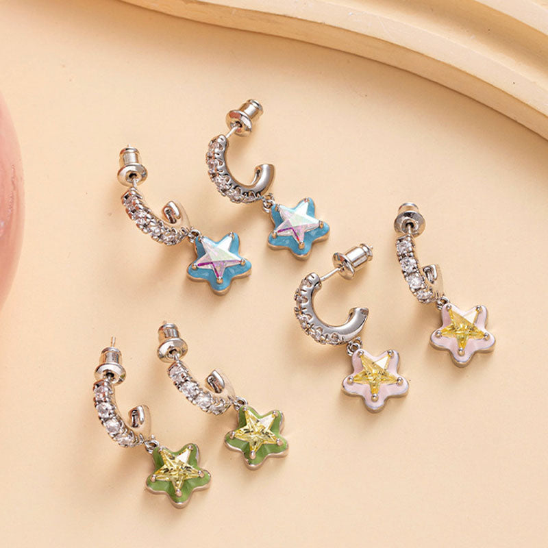 Star Pendant C-Shaped Studs — earrings, view 3