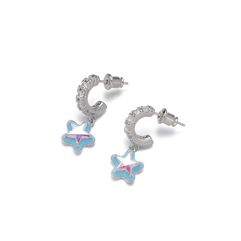 Star Pendant C-Shaped Studs — earrings, view 5