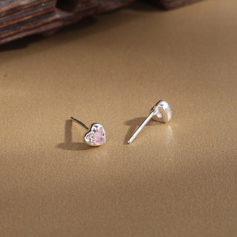 Silver Tone Heart Stud Earrings — silver earrings, view 3