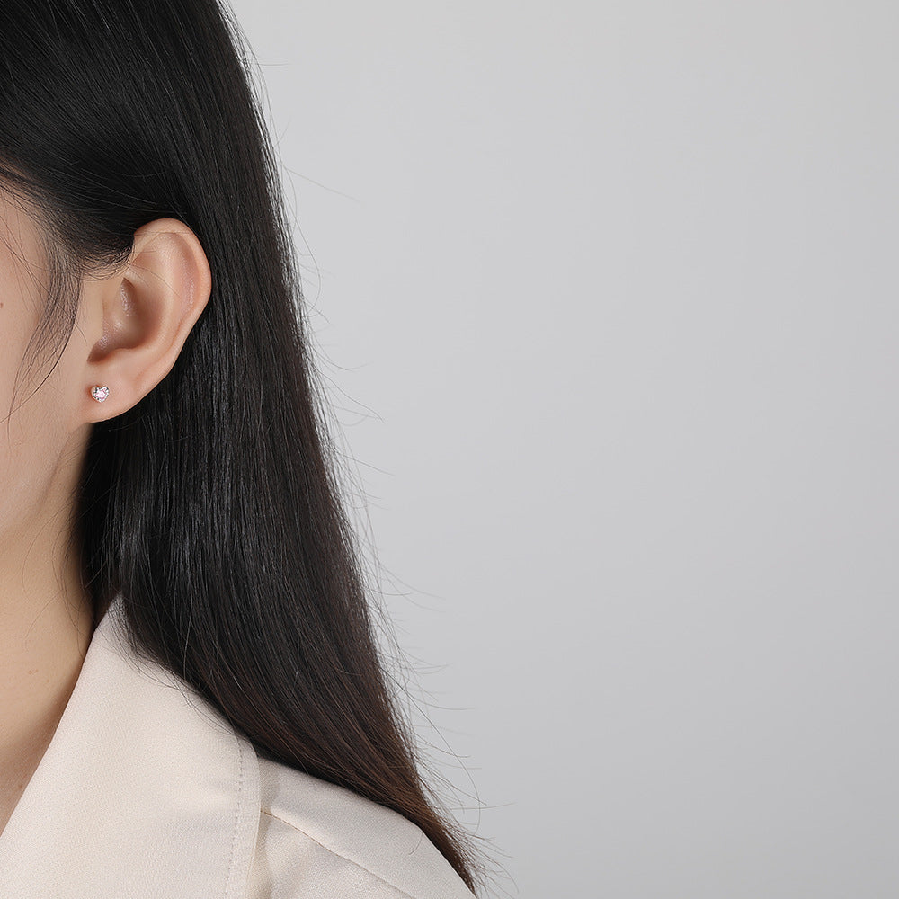 Silver Tone Heart Stud Earrings — silver earrings, view 4