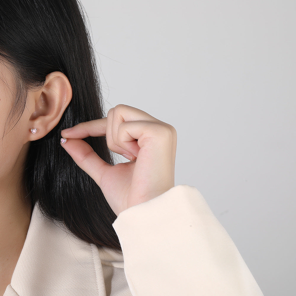 Silver Tone Heart Stud Earrings — silver earrings, view 5