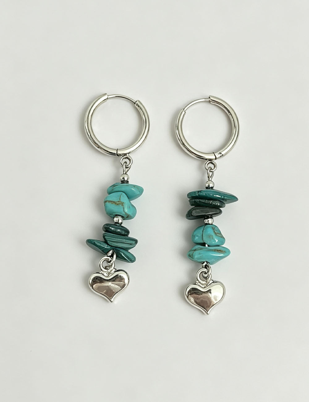 Turquoise Heart Pendant Hoop Earrings — silver earrings