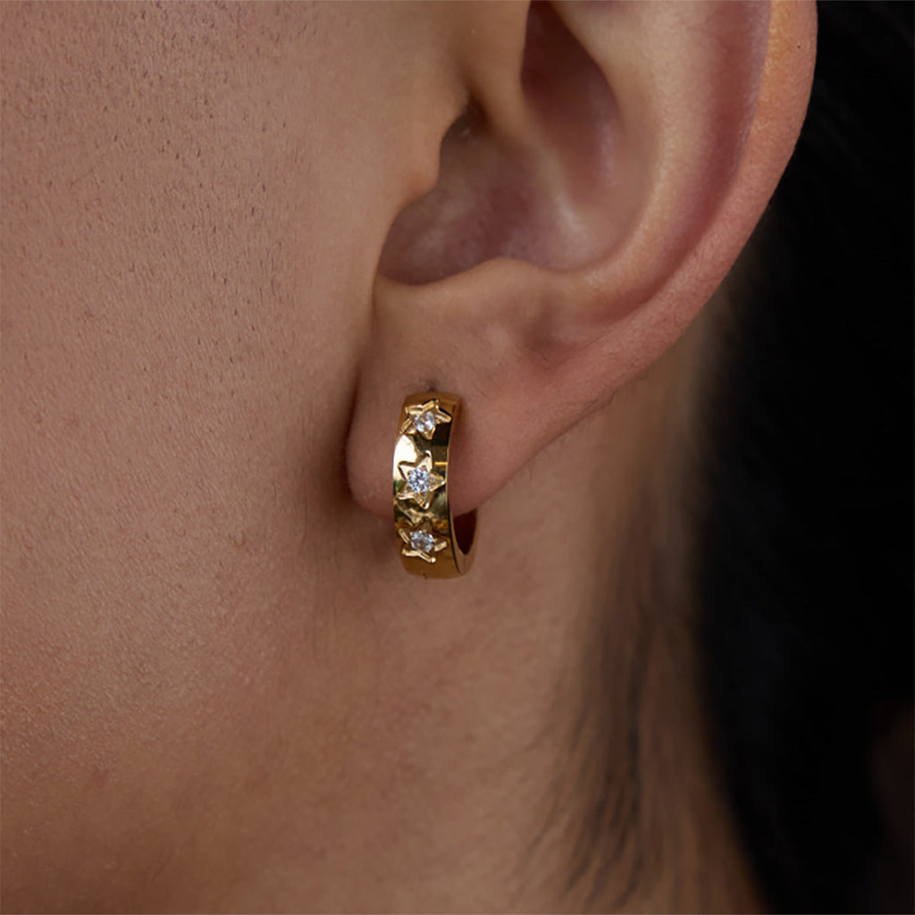 Star Shape Rhinestone Hoop Earrings — gold earrings, view 5