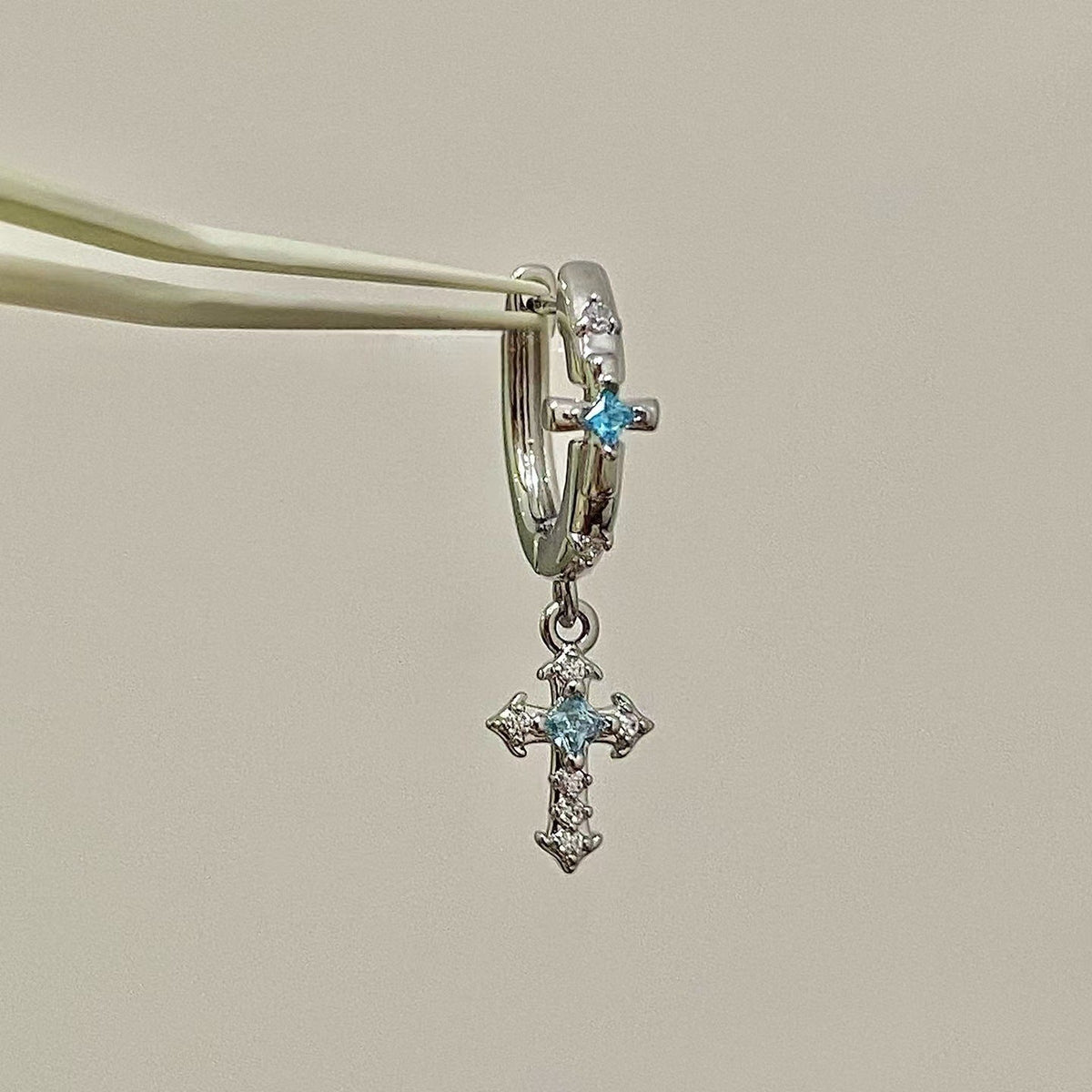 Cross Pendant Rhinestone Hoop Earrings — earrings, view 4