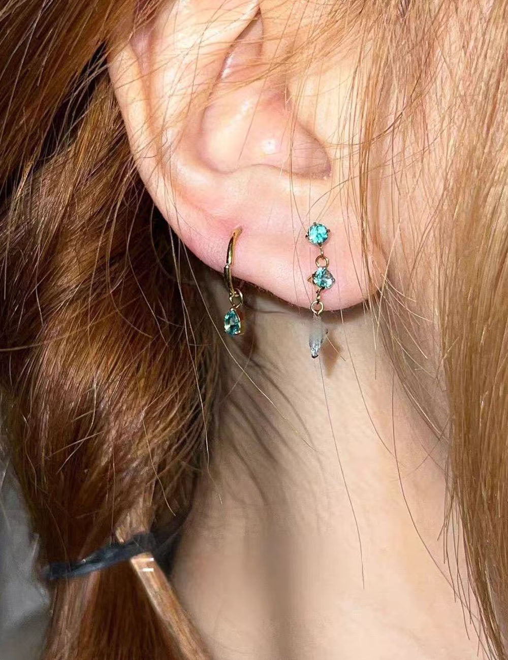 Rhinestone Hoop Earrings, Blue — blue earrings