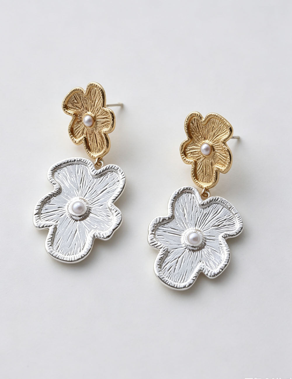 Exaggerated Floral Pearl Earrings — gold silver earrings