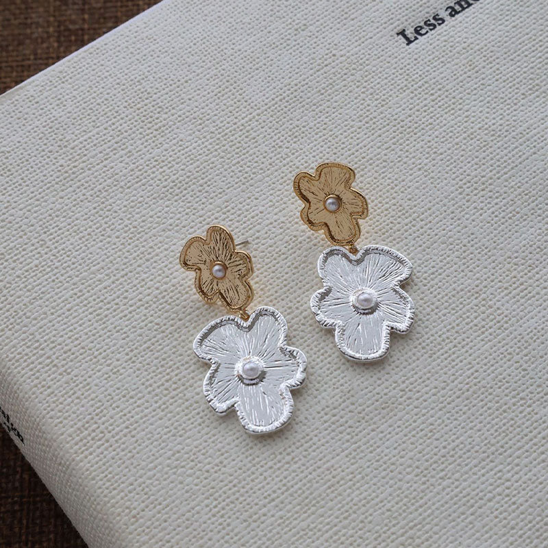 Exaggerated Floral Pearl Earrings — gold silver earrings, view 2