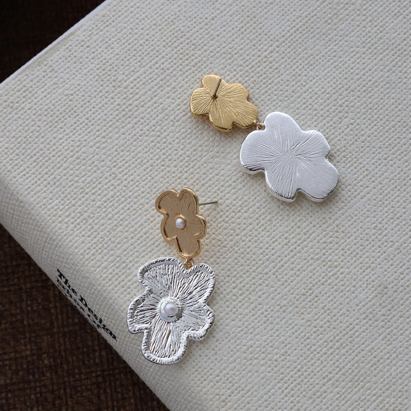 Exaggerated Floral Pearl Earrings — gold silver earrings, view 4