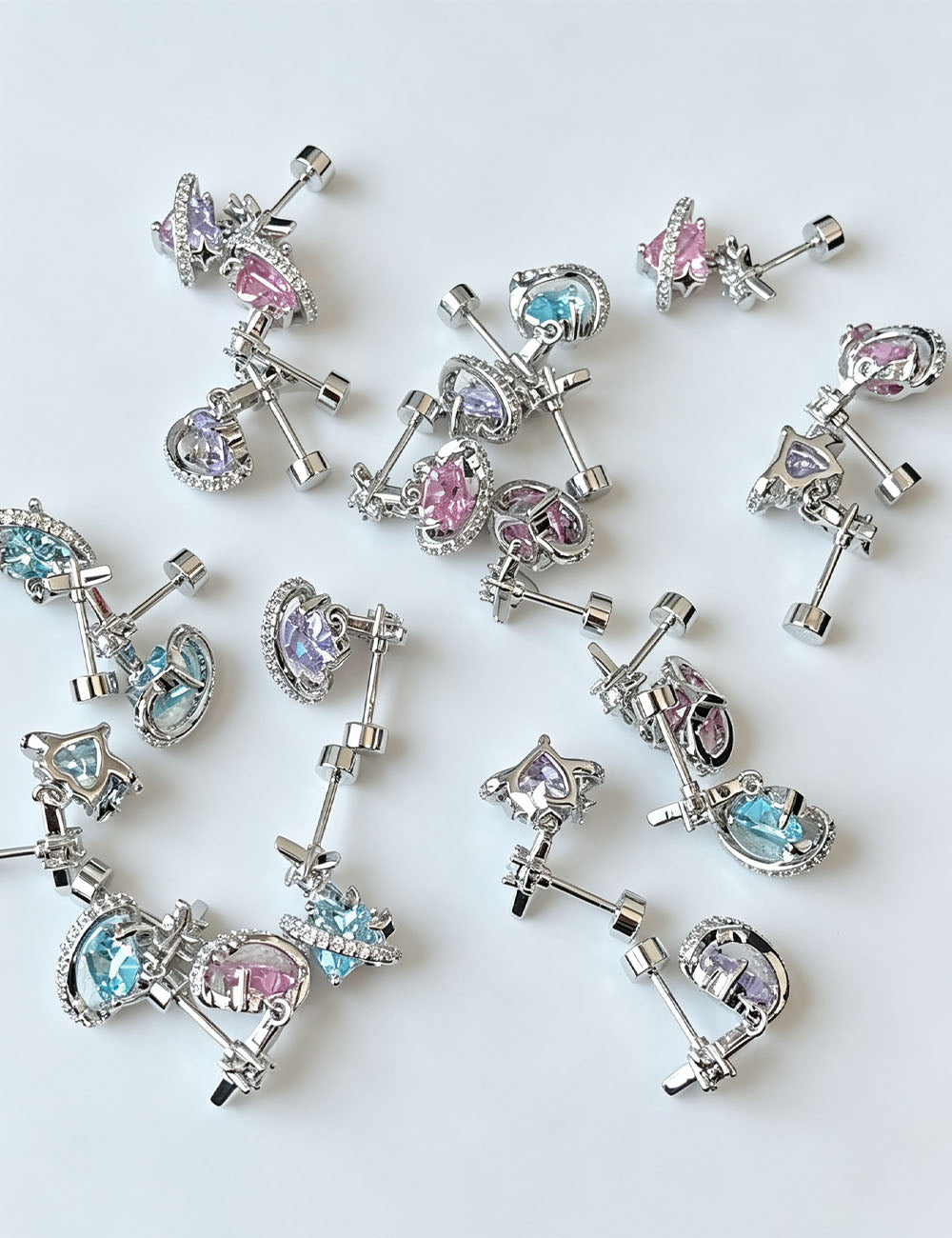 Heart Rhinestone Pendant Stud Earrings — earrings, view 2