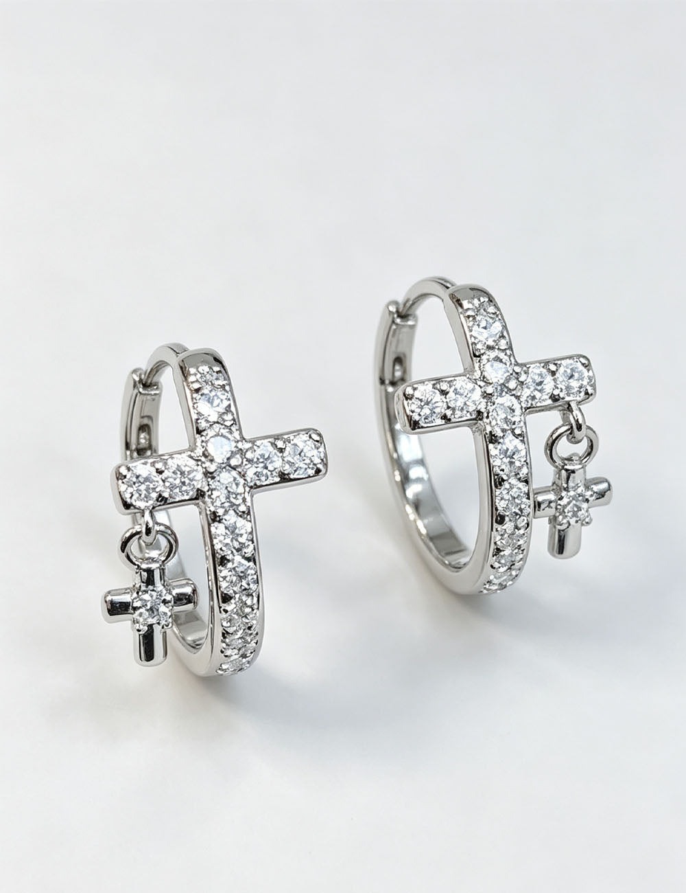 Cross Shape Zircon Hoop Earrings — silver earrings