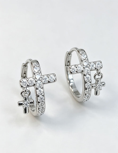 Cross Shape Zircon Hoop Earrings — silver earrings