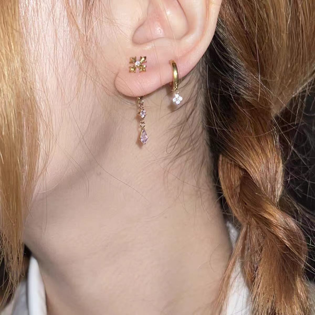 Lucky Clover Pendant Hoop Earrings — earrings, view 2
