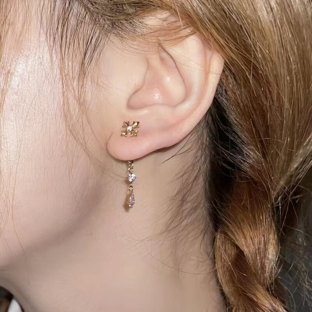 Lucky Clover Pendant Hoop Earrings — earrings, view 3
