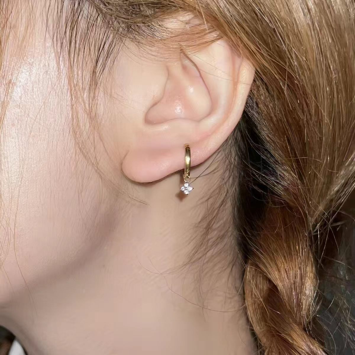Lucky Clover Pendant Hoop Earrings — earrings, view 4