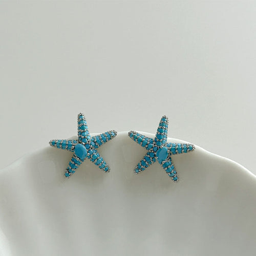Blue Ocean Motif Studs — blue earrings, view 2