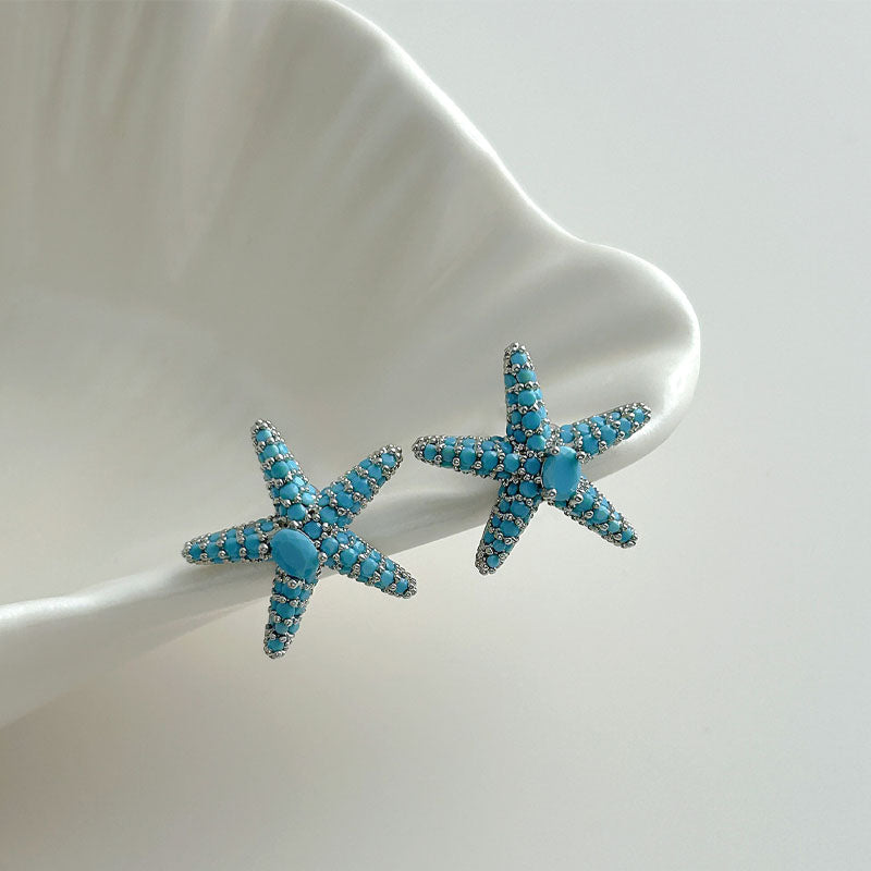 Blue Ocean Motif Studs — blue earrings, view 3