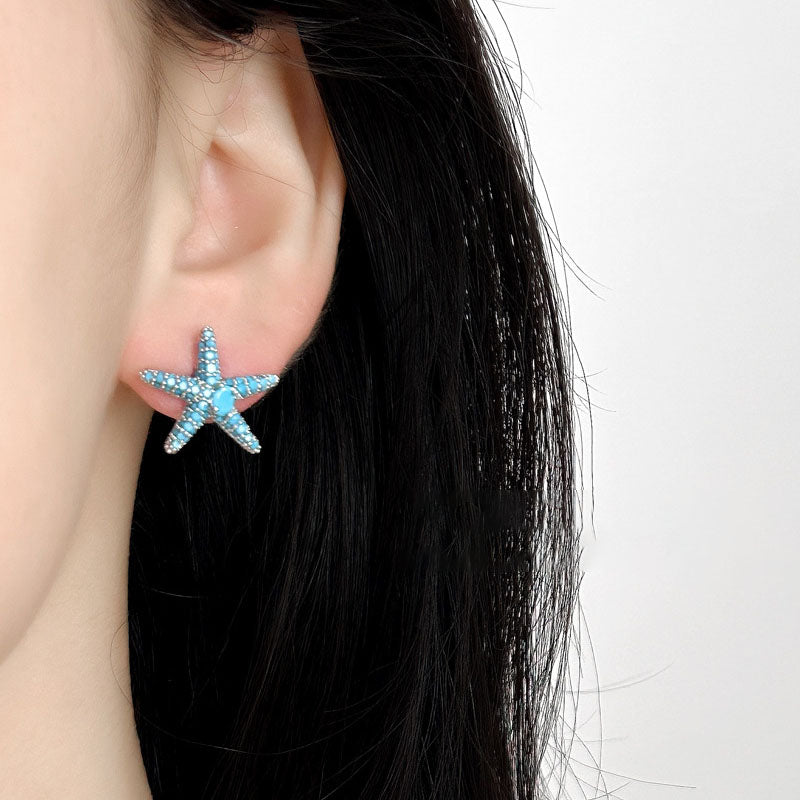 Blue Ocean Motif Studs — blue earrings, view 4