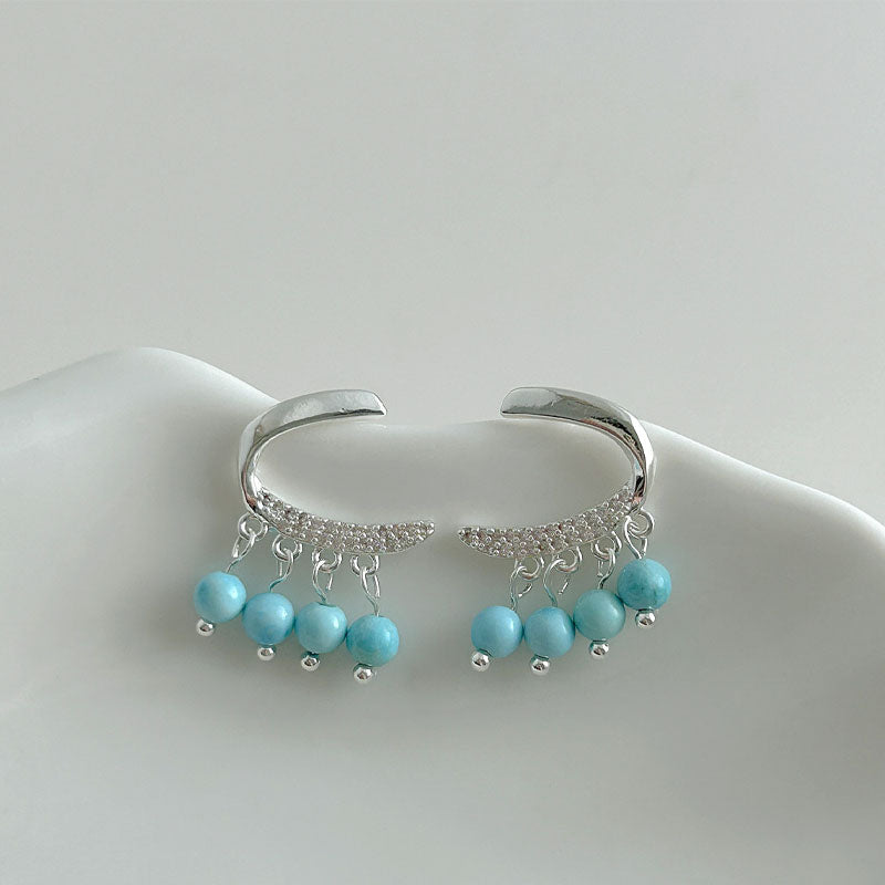 Blue Beaded Tassel Studs — blue earrings, view 2