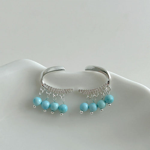 Blue Beaded Tassel Studs — blue earrings, view 2