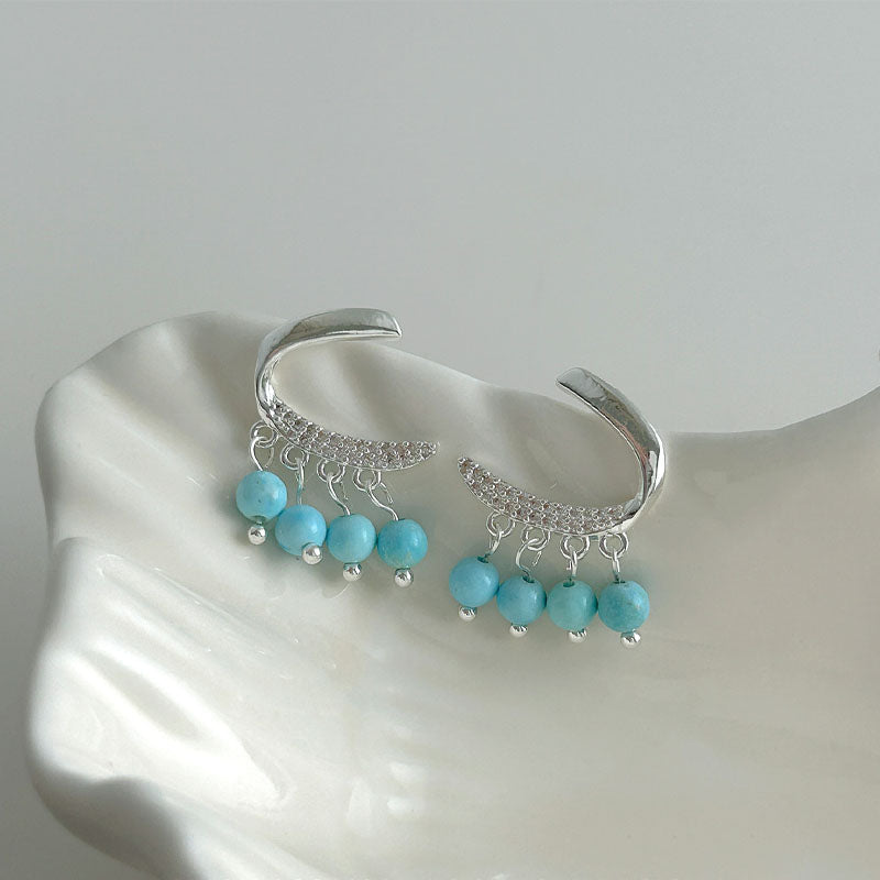 Blue Beaded Tassel Studs — blue earrings, view 3