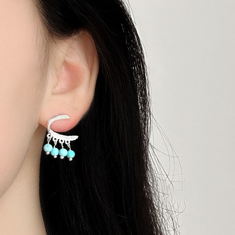Blue Beaded Tassel Studs — blue earrings, view 4