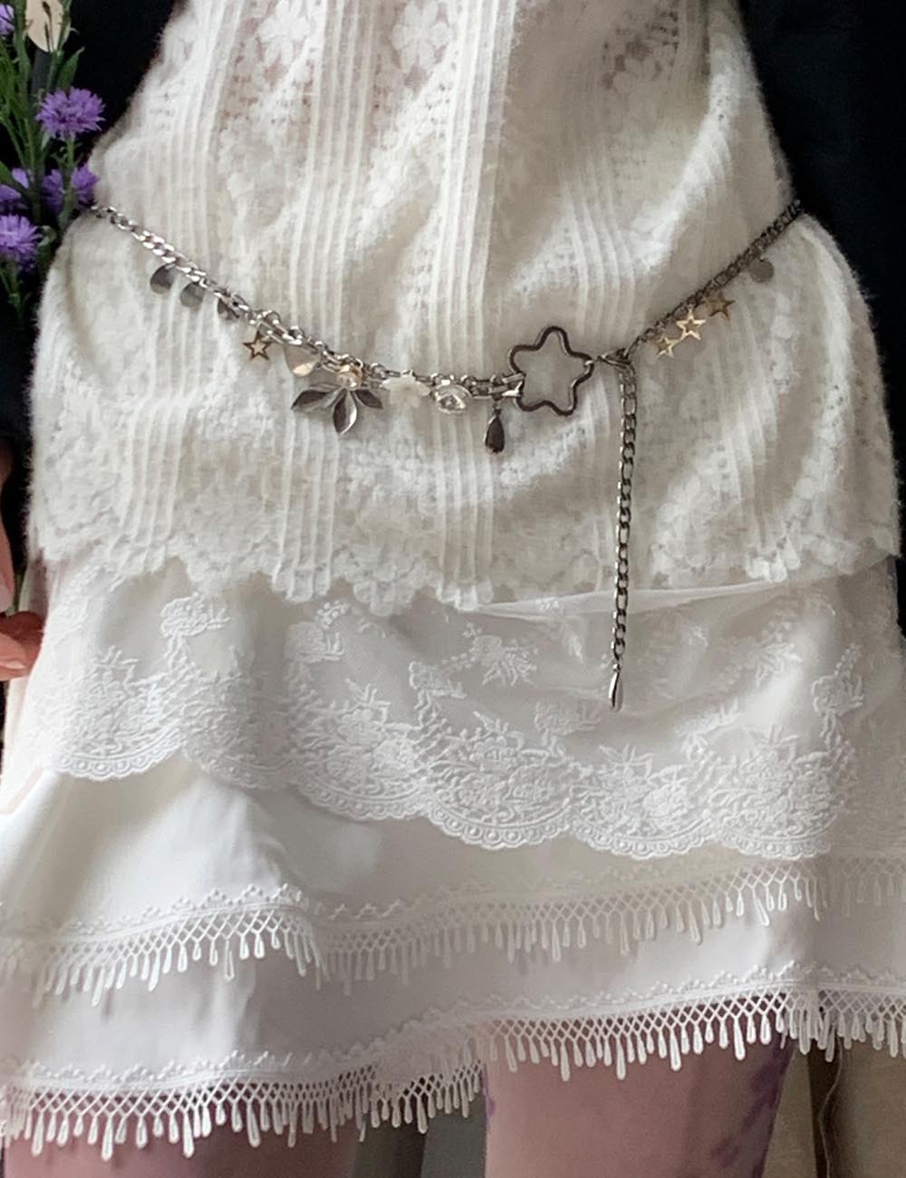 Star and Flower Waist Chain — silver body chain
