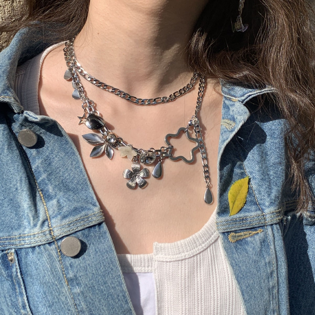 Star and Flower Waist Chain — silver body chain, view 3