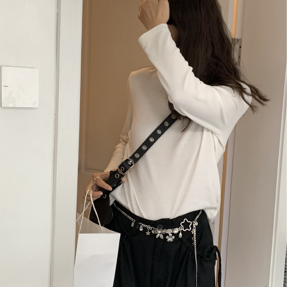 Star and Flower Waist Chain — silver body chain, view 4