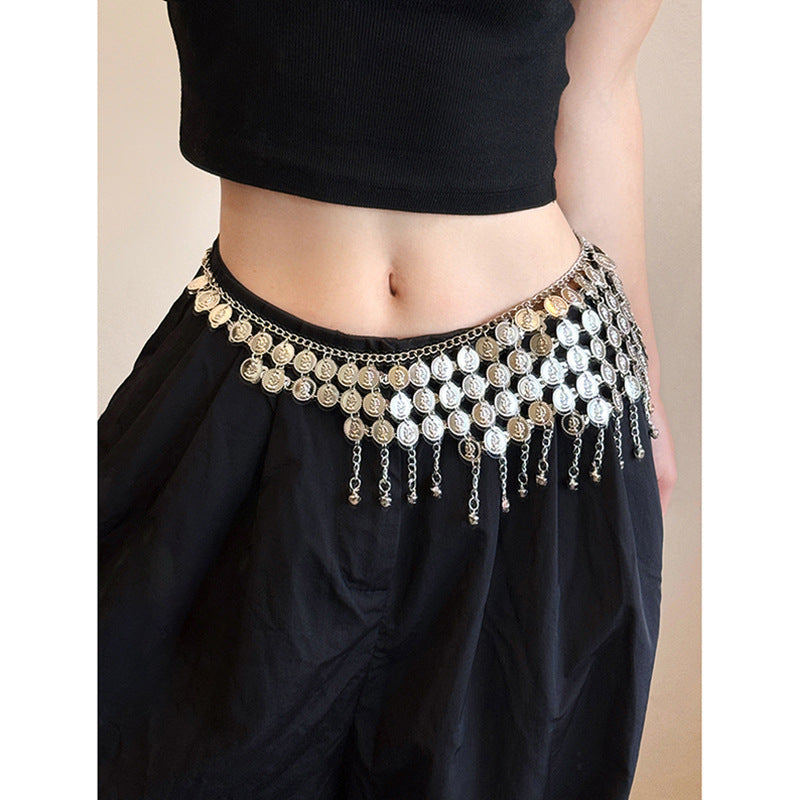 Round Disc Charm Waist Chain — silver body chain, view 2