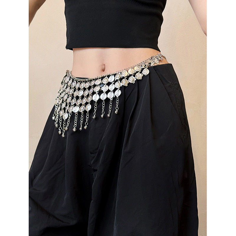 Round Disc Charm Waist Chain — silver body chain, view 4