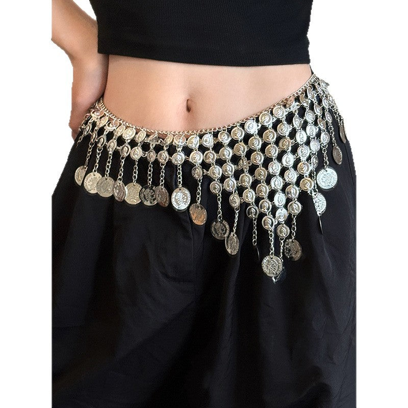 Round Disc Charm Waist Chain — silver body chain, view 5