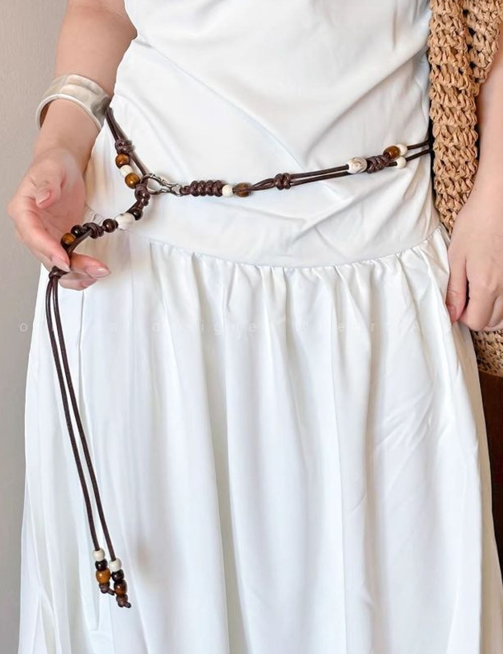 Rope-Braided Beaded Waist Chain — brown body chain