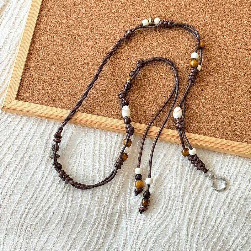 Rope-Braided Beaded Waist Chain — brown body chain, view 2