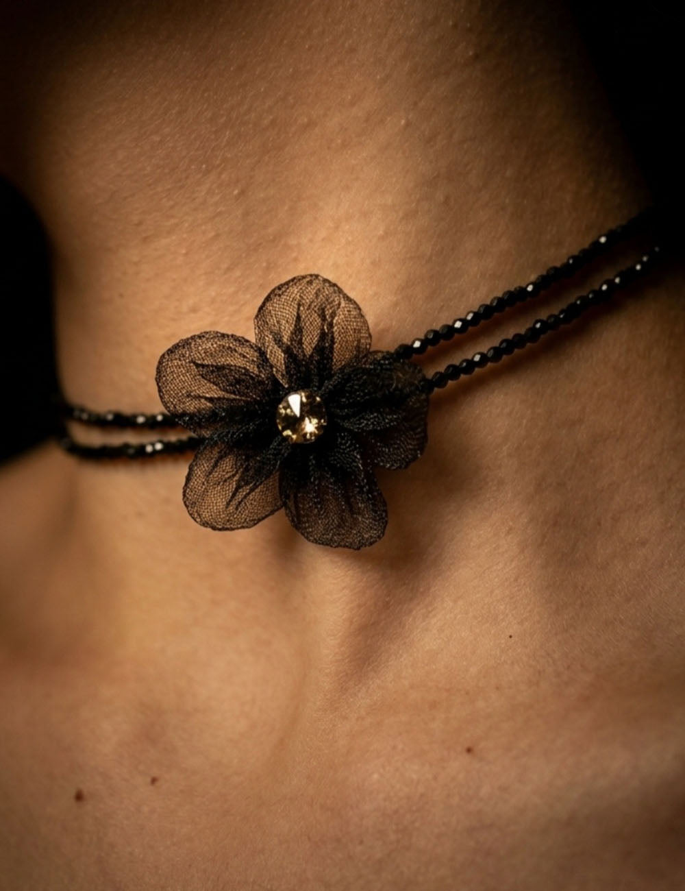 Crystal Charm Chain Necklace — black necklace