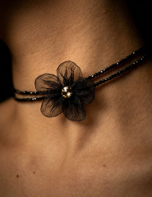 Crystal Charm Chain Necklace — black necklace