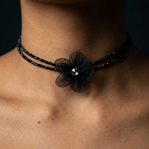 Crystal Charm Chain Necklace — black necklace, view 2