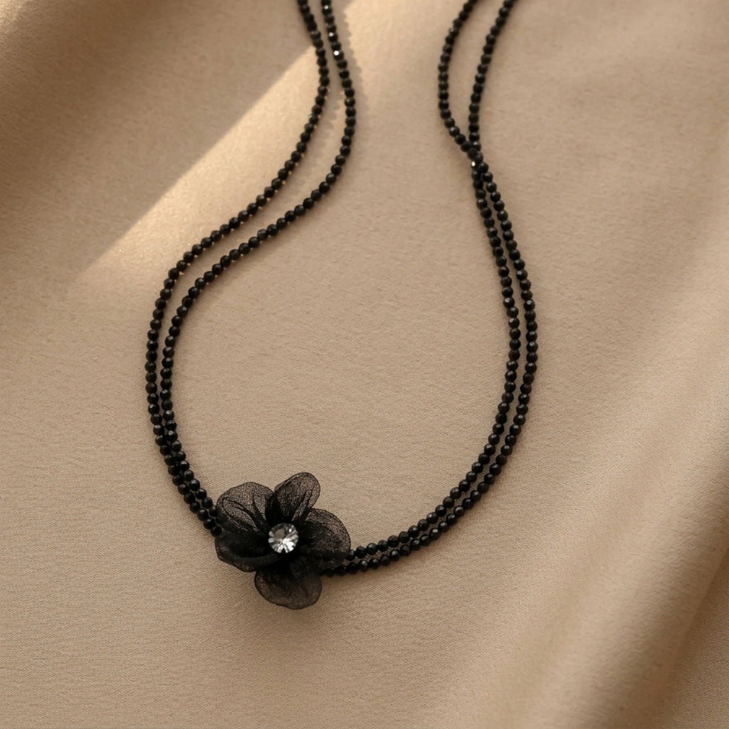 Crystal Charm Chain Necklace — black necklace, view 3