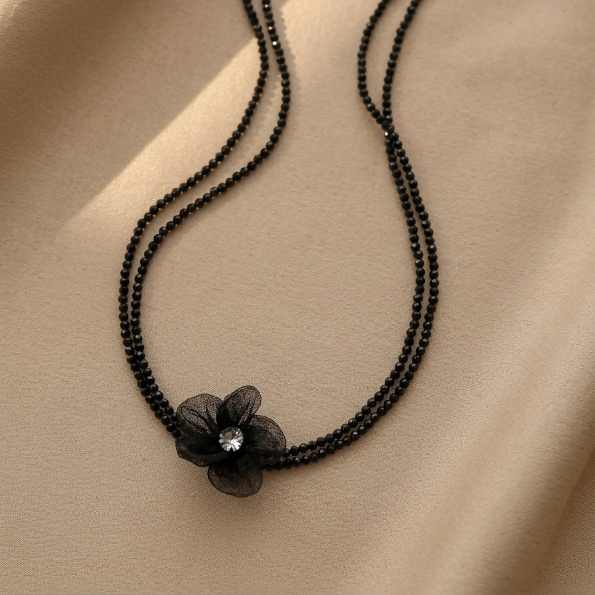 Crystal Charm Chain Necklace — black necklace, view 3