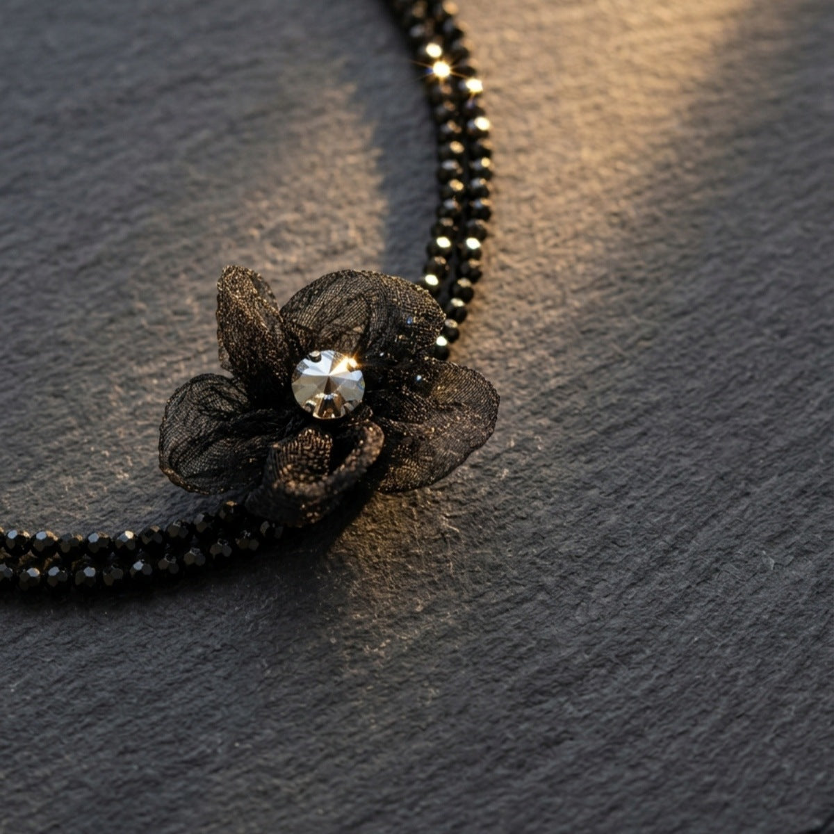 Crystal Charm Chain Necklace — black necklace, view 4