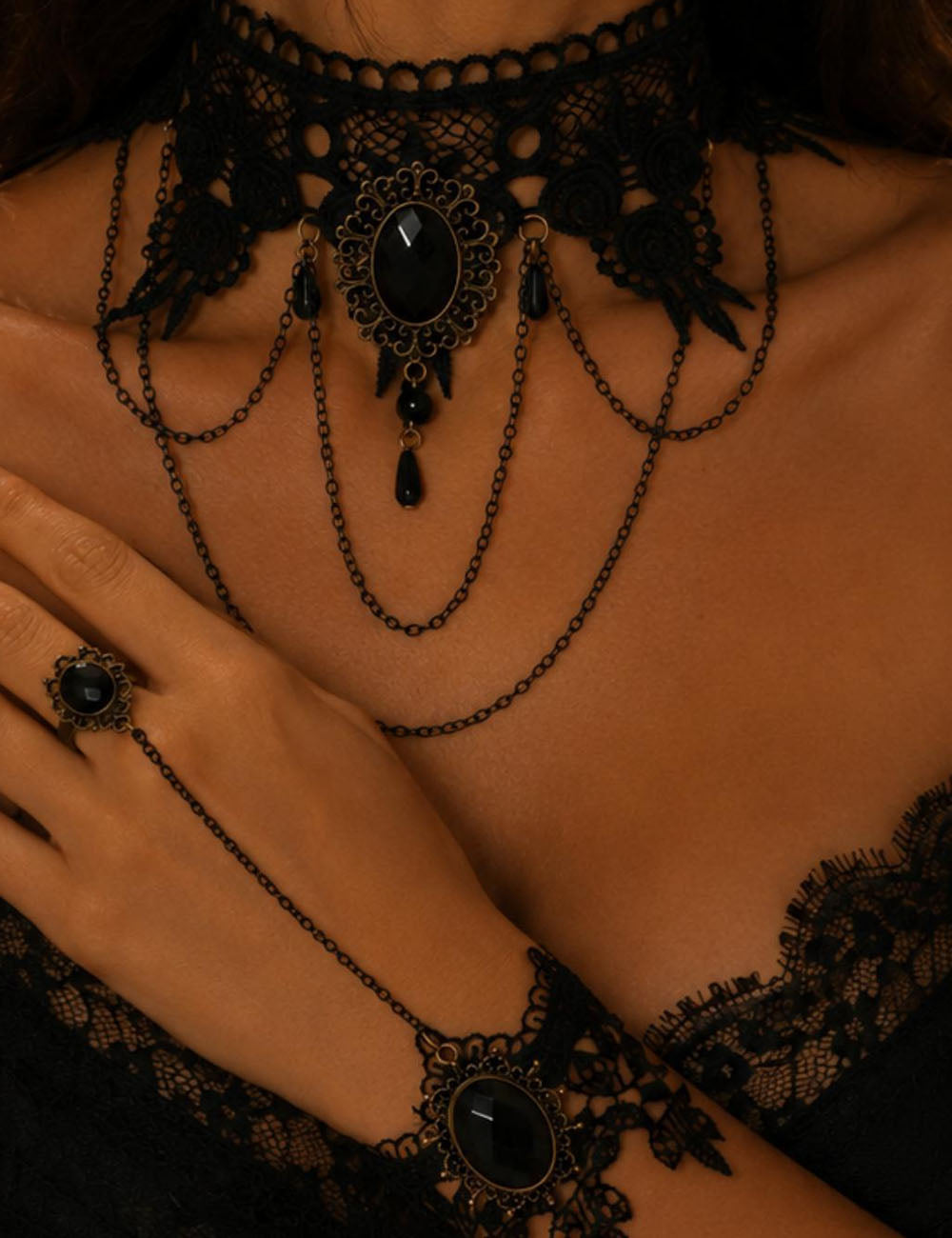 Gothic Tassel Choker Necklace — black necklace