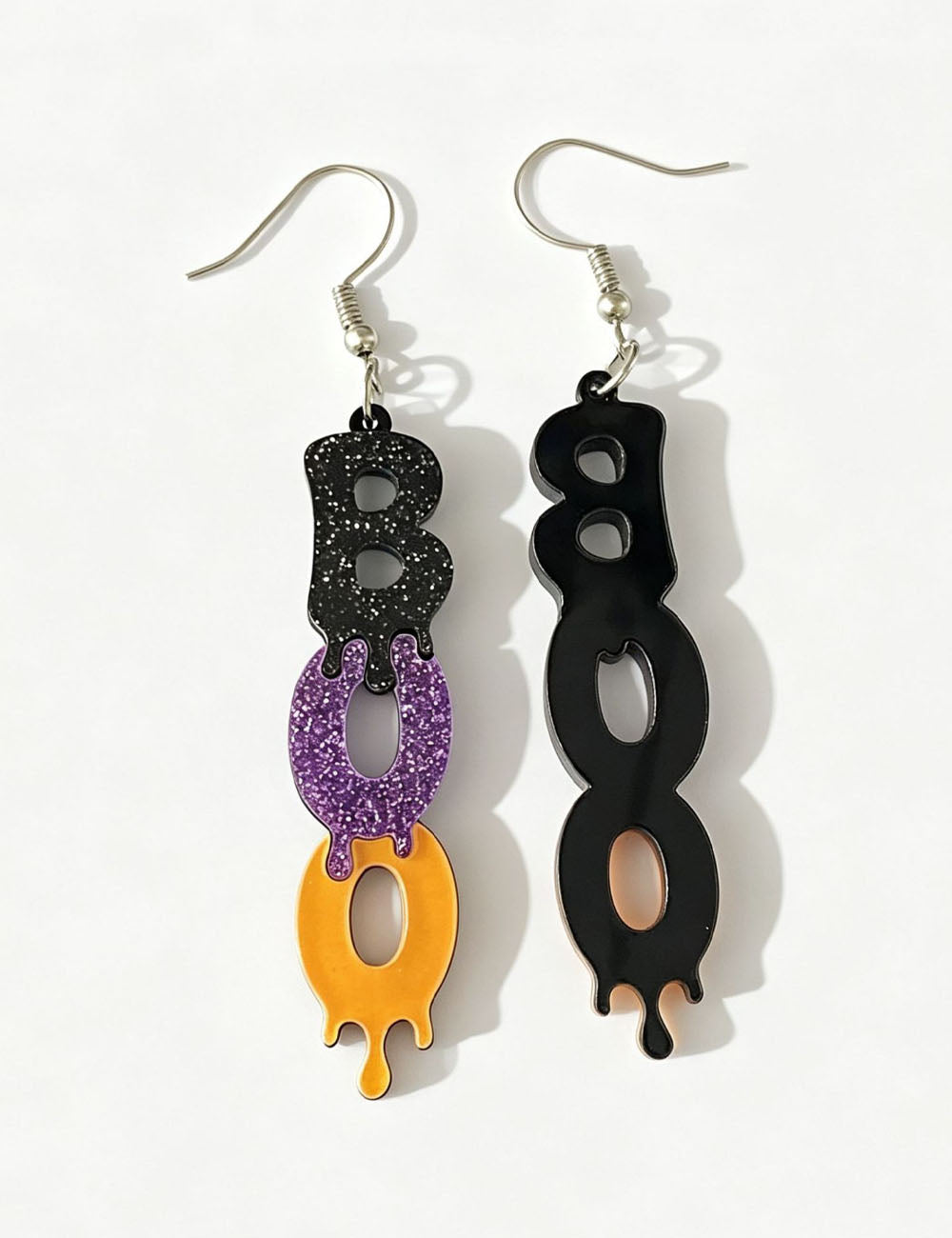 Glitter Letter Halloween Earrings — black purple earrings