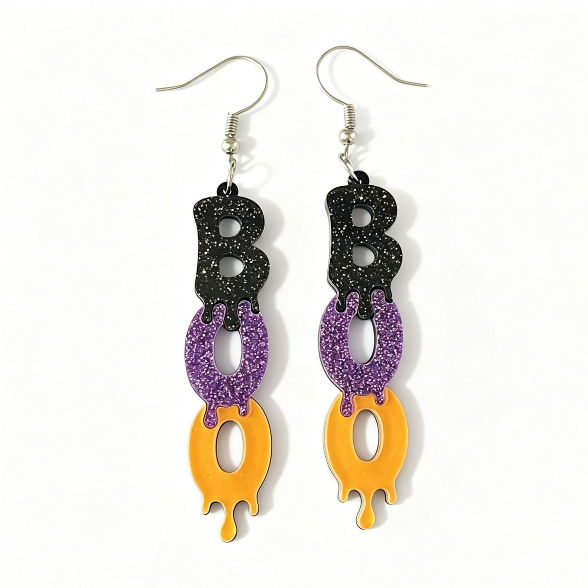 Glitter Letter Halloween Earrings — black purple earrings, view 5