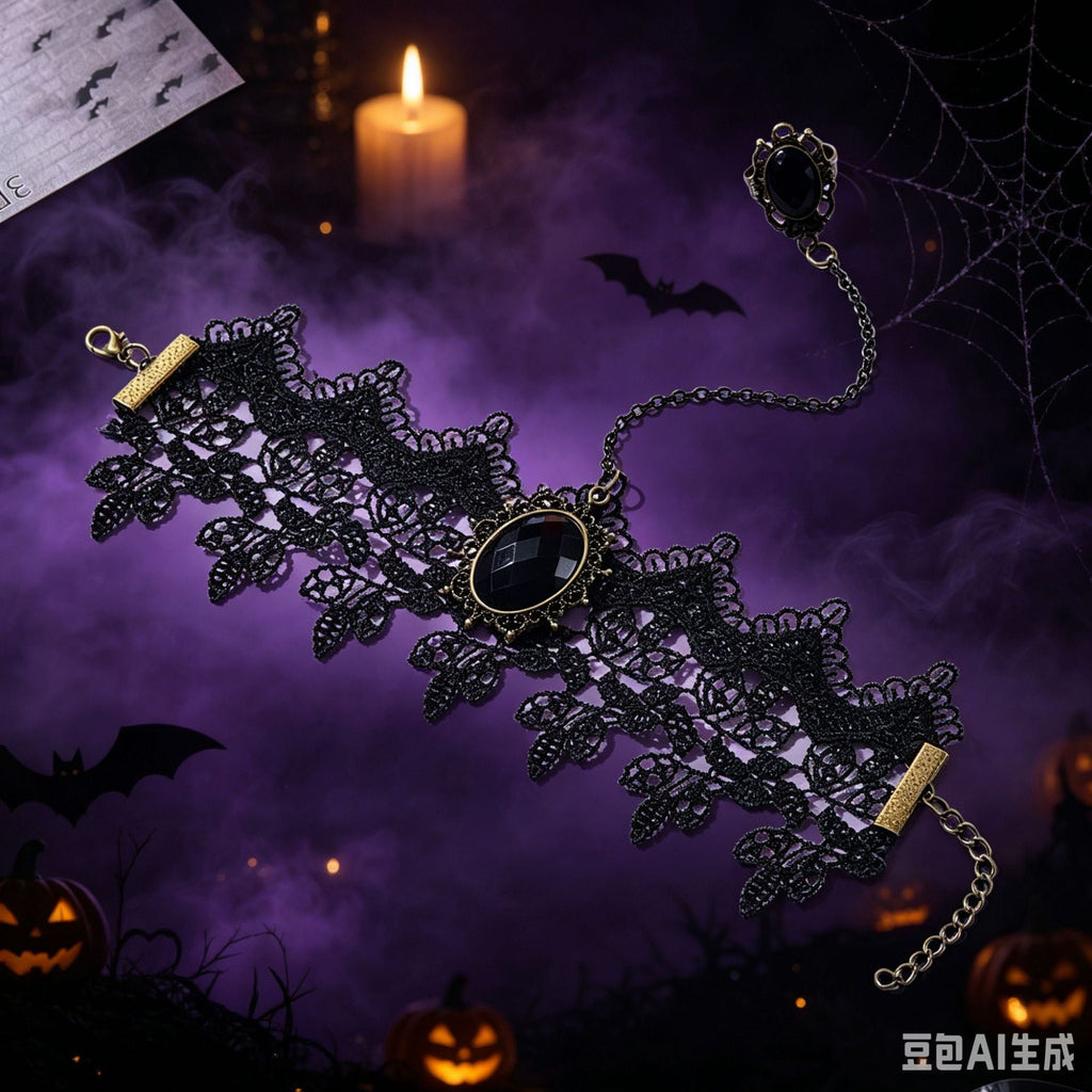 Gothic Lace Crystal Ring — black ring, view 2