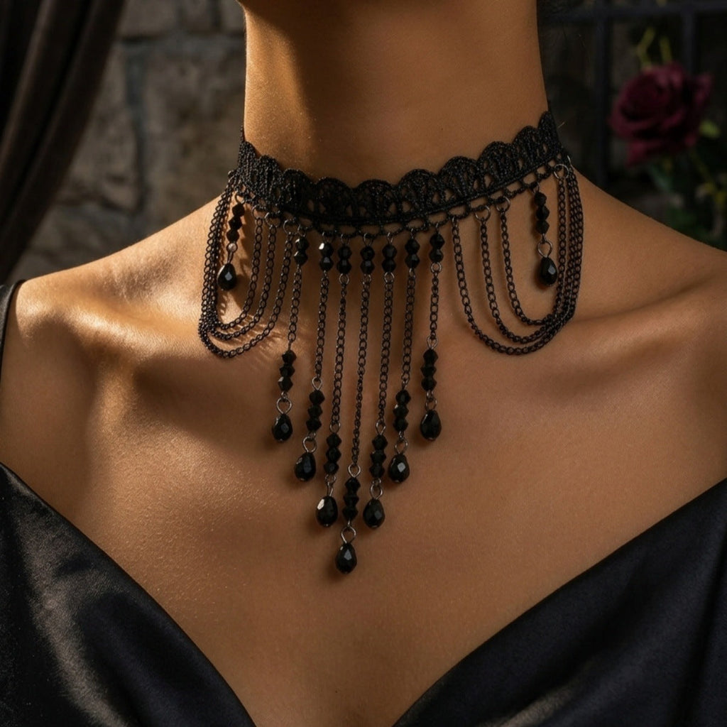 Lace Tassel Choker Necklace — necklace, view 2