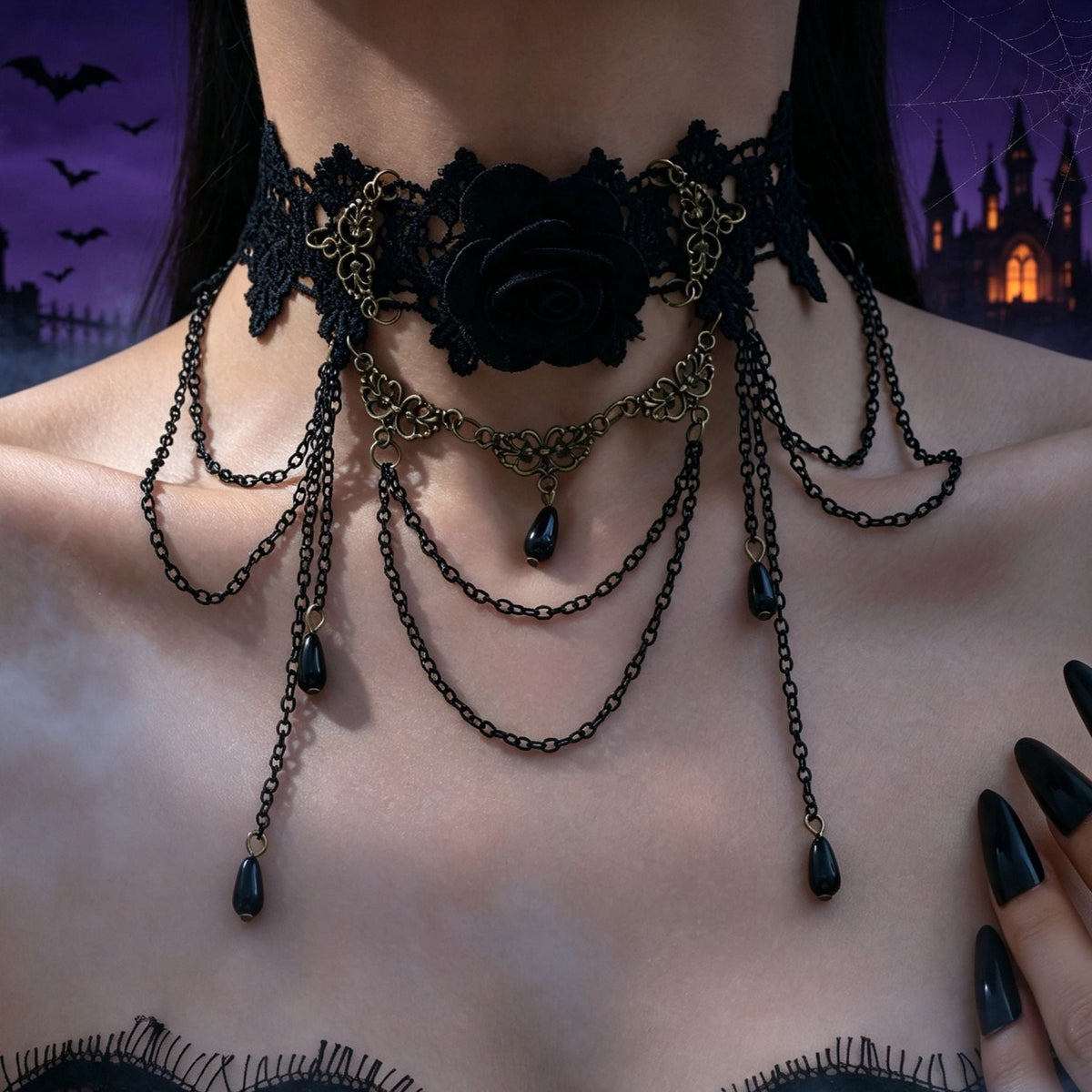 Lace Tassel Choker Necklace — necklace, view 10