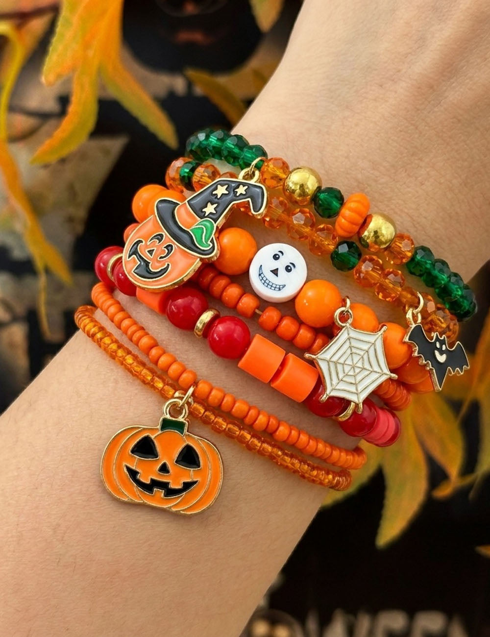 Pumpkin and Spider Charm Bracelet — bracelet